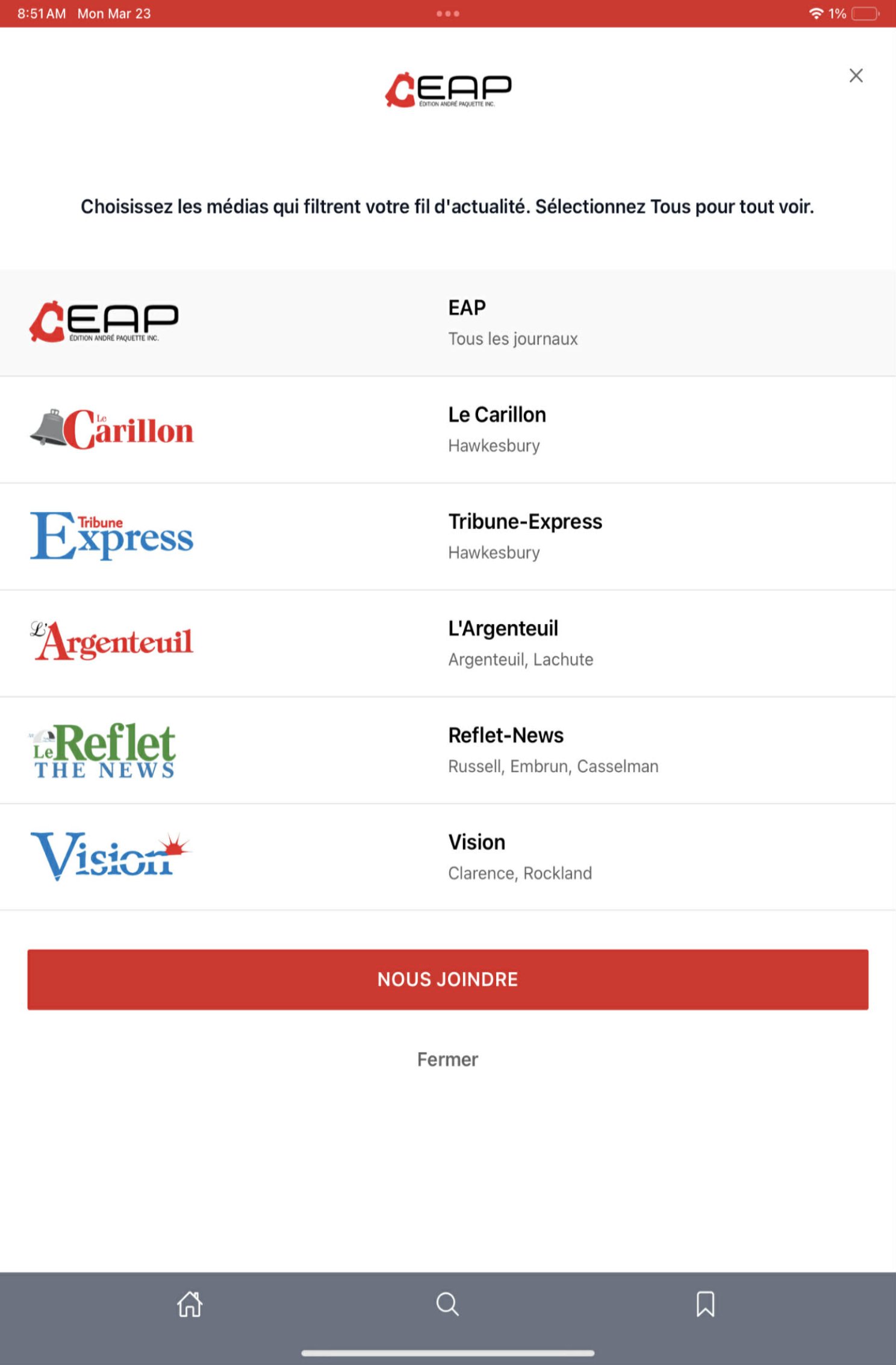 ÉditionAP iPad - Sélection des journaux