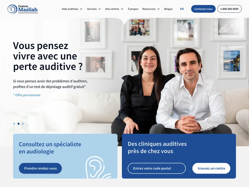 Page d’accueil WordPress des Centres Masliah réalisée par DockWeb