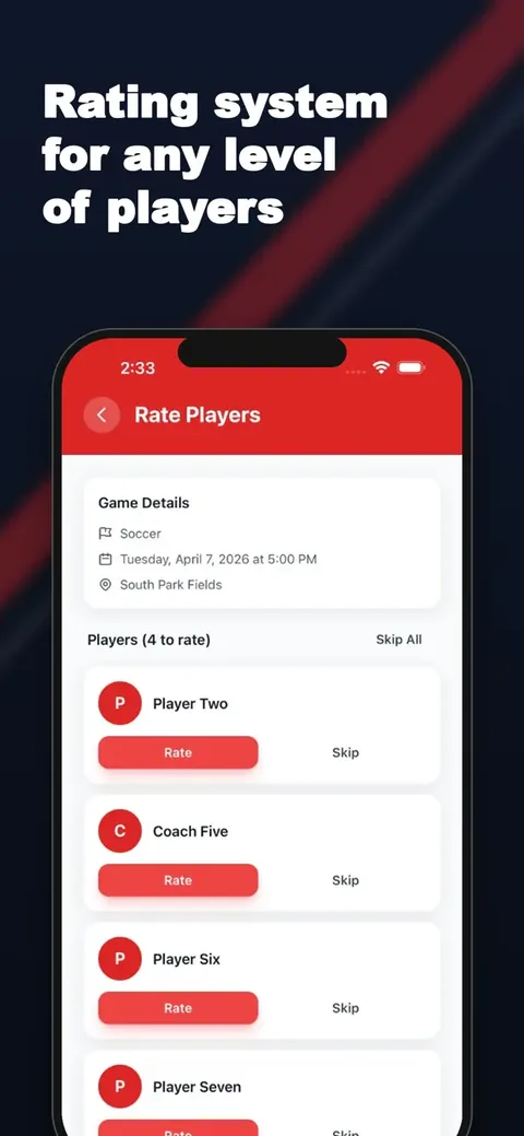 SportsDock, évaluations dans l’application sportive